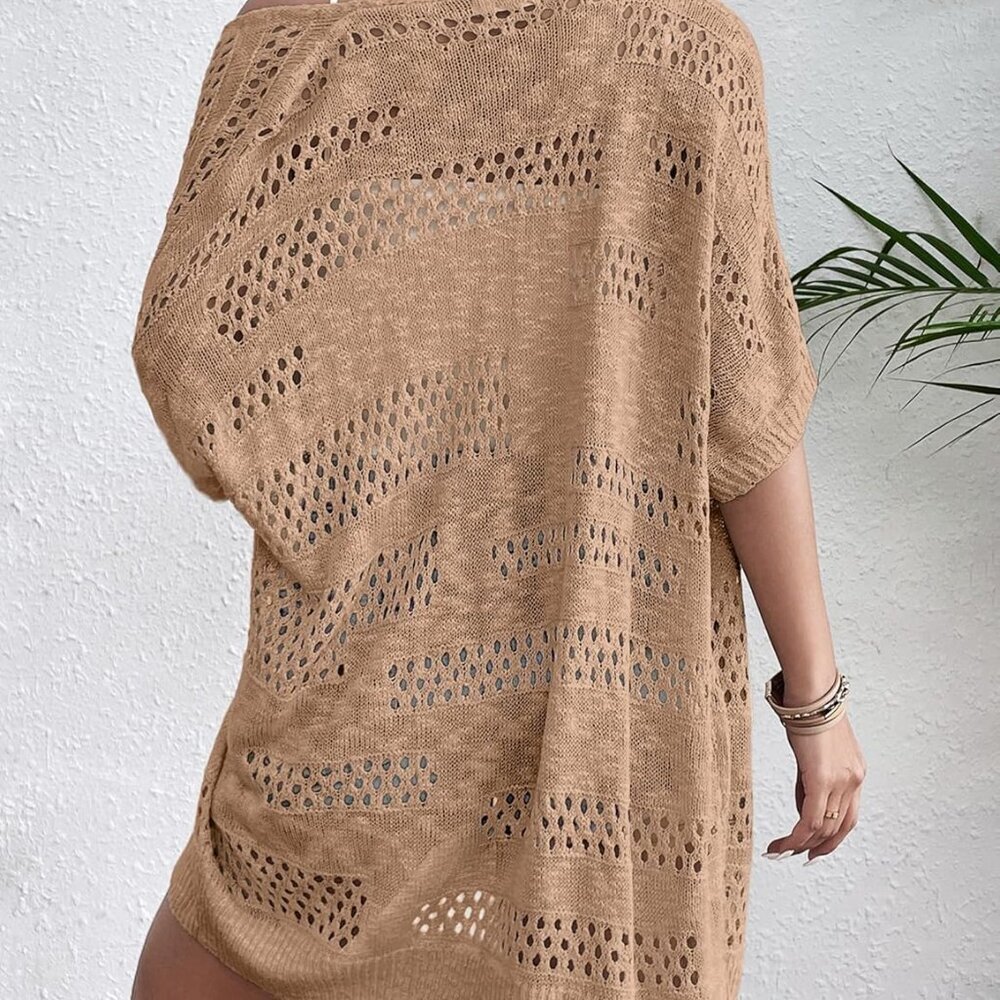 Lightweight Summer Crochet Cardigan for Women Short Sleeve Kimono Boho Oversized - Picture 3 of 4